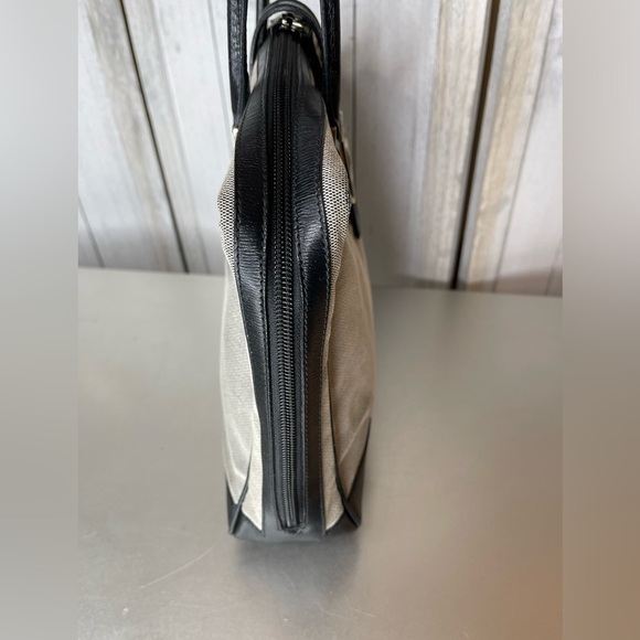 GUCCI Authentic Woven Top Handle Satchel Leather Accent Logo Clasp Career Bag - Picture 3 of 13